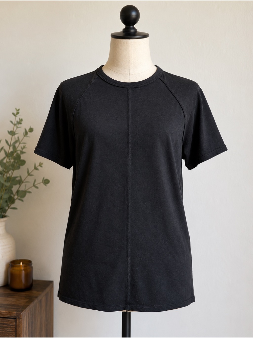 INC International Concepts Black Crewneck Short Sleeve Tee